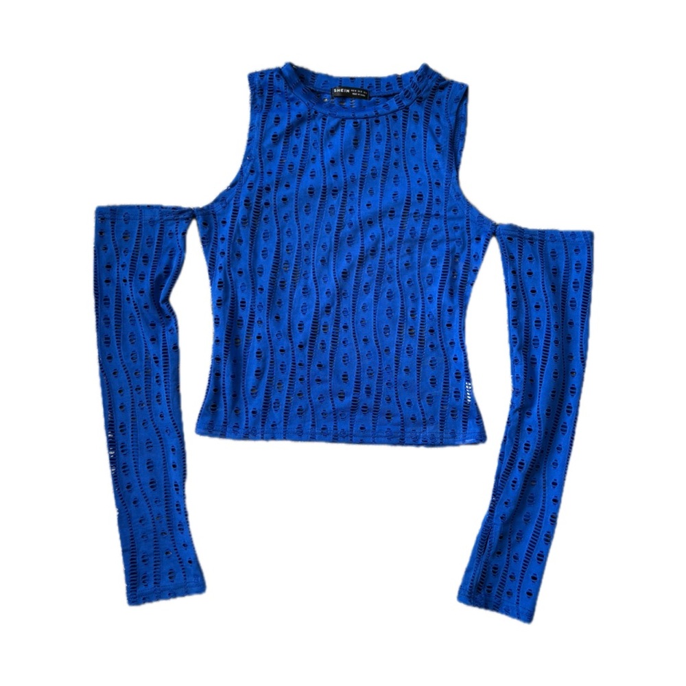 SHEIN Blue Fitted Cut Out Blouse